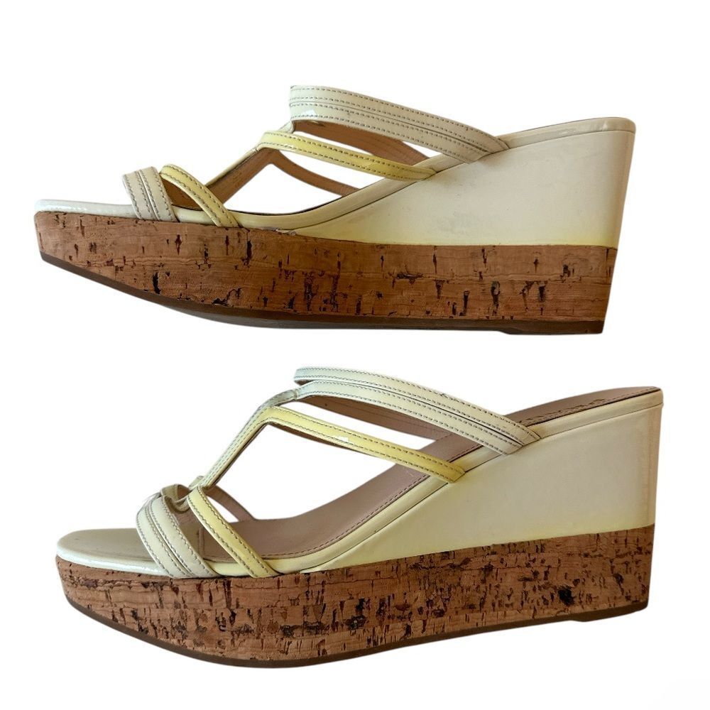 PRADA Beige Wedge Patent Leather Strappy Slide Sandals - Picture 5 of 12